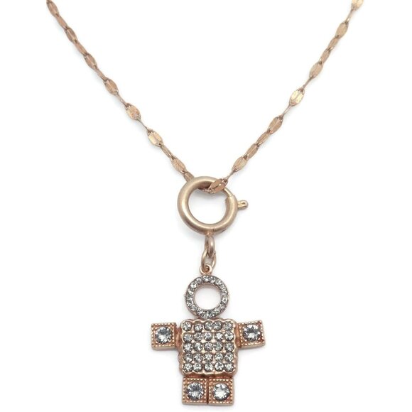 Catherine Popesco Dark Grey Crystal Gold Plated Stick Man Pendant Necklace NWT - Picture 1 of 4